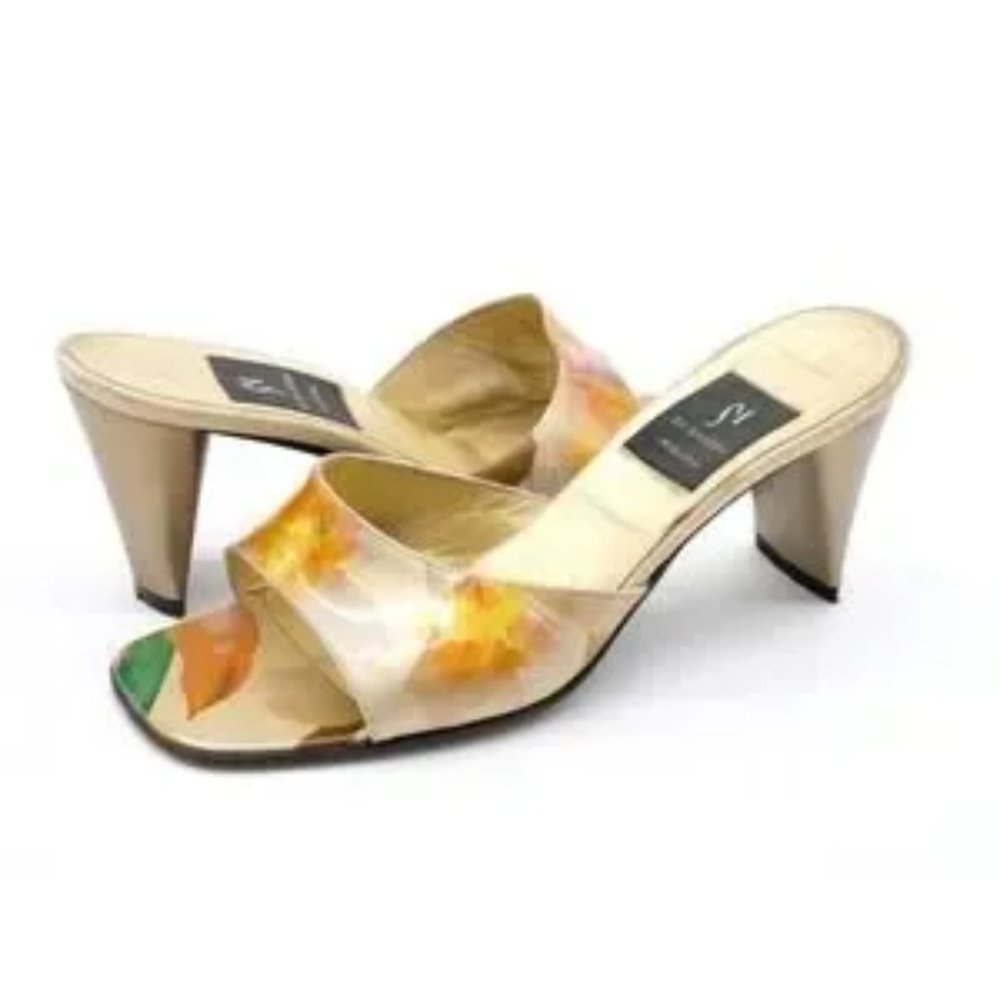 Di Sandro Womens 6 Sandals Champagne Beige Floral Print Slide Open Toe EUR 36